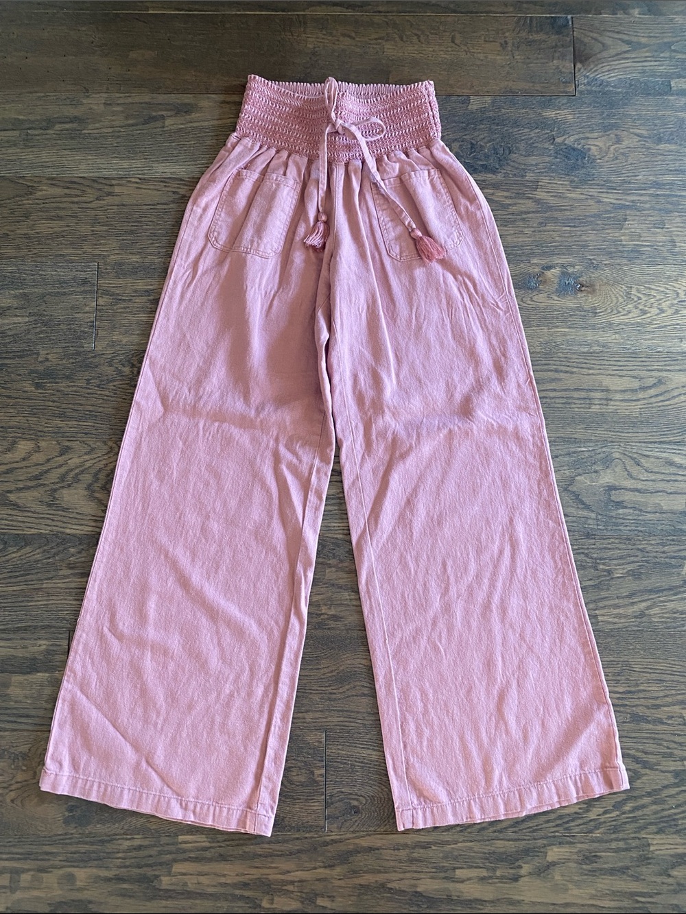 Rewash Pink Wide-Leg Boho Smocked Waist Pants